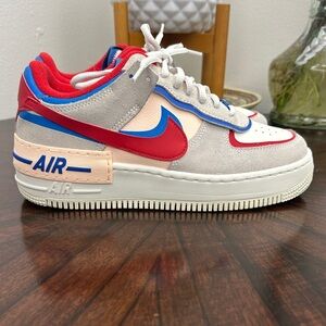 Nike Air Force 1 Shadow Red and Blue Sneakers